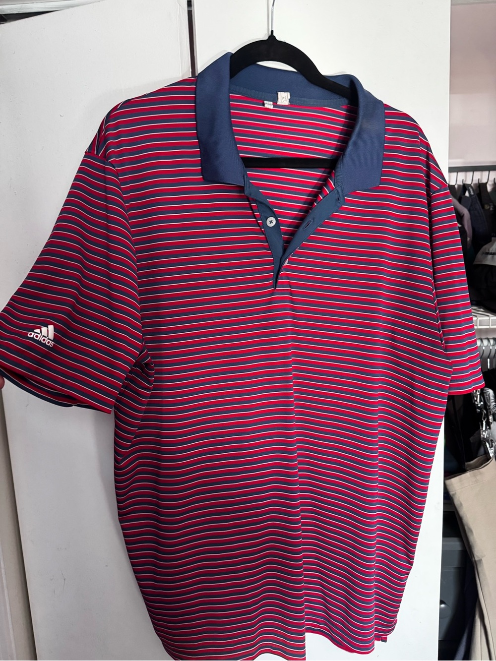 adidas Men's Navy Collar Red & Blue Striped Polo